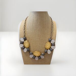Charming Charlie Statement Necklace  Acrylic Gray Yellow White Tone 18”+ Ext